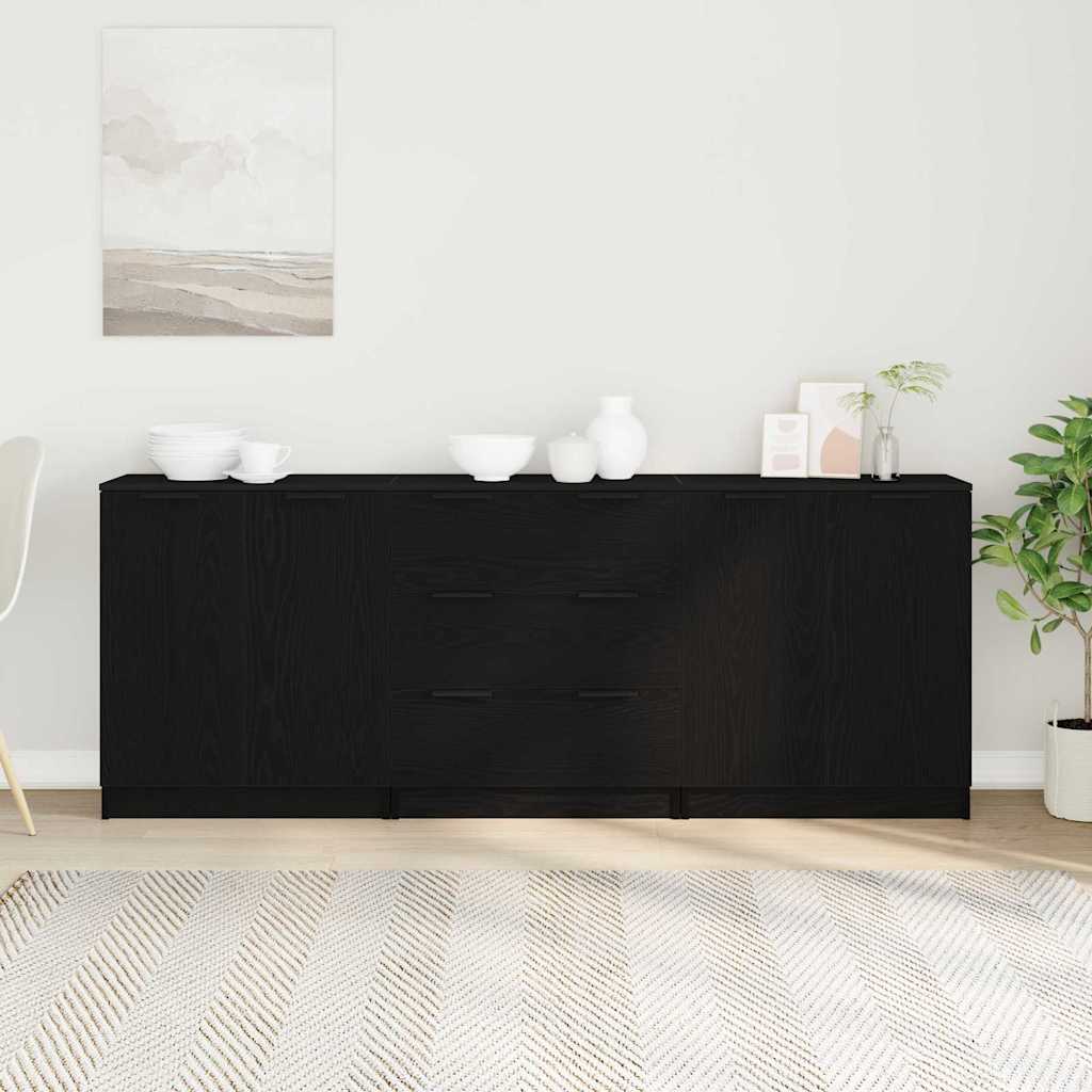 3-teilige Sideboards aus schwarzem Eichenholzwerkstoff